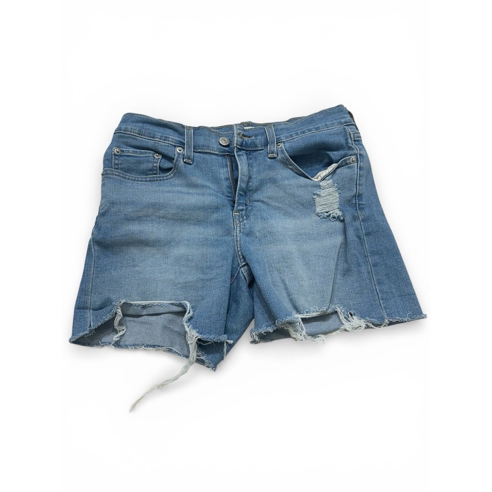 Levis‎ Womens Mid Length Denim Shorts Size 28 Light Wash Cut Off Distressed